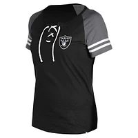 T-shirt raglan à lacets noir Las Vegas Raiders New Era pour femme