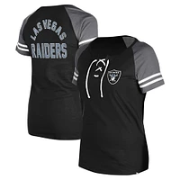 T-shirt raglan à lacets noir Las Vegas Raiders New Era pour femme