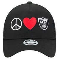 Casquette ajustable Peace & Love Trucker 9FORTY noire New Era pour femme des Las Vegas Raiders