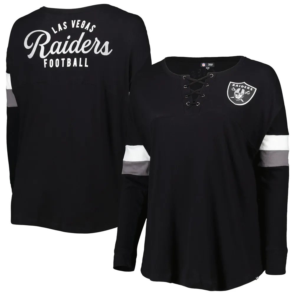 T-shirt à manches longues col en V athlétique et des Las Vegas Raiders de New Era pour femme, noir