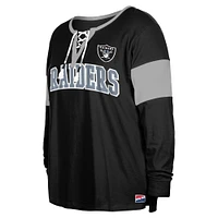 T-shirt à manches longues et col cranté lacets pour femme New Era Las Vegas Raiders noir grande taille