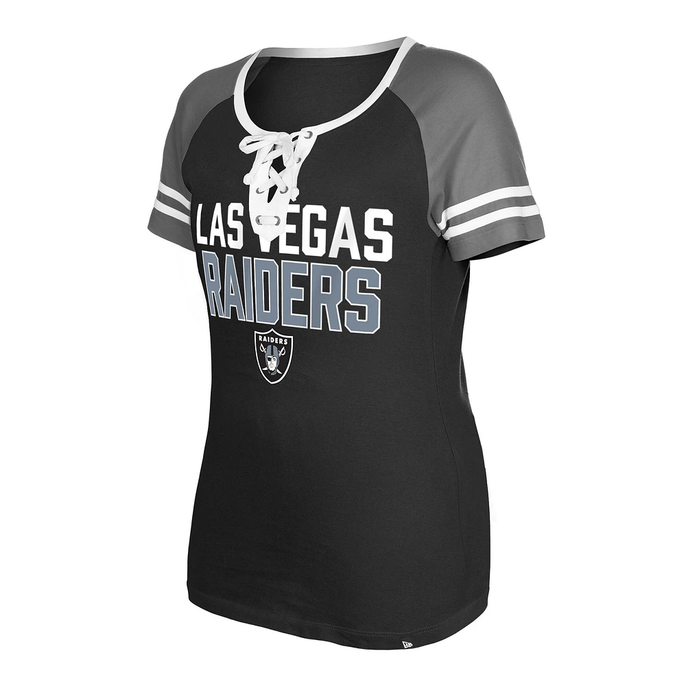 Women's New Era  Black Las Vegas Raiders Raglan Lace-Up T-Shirt