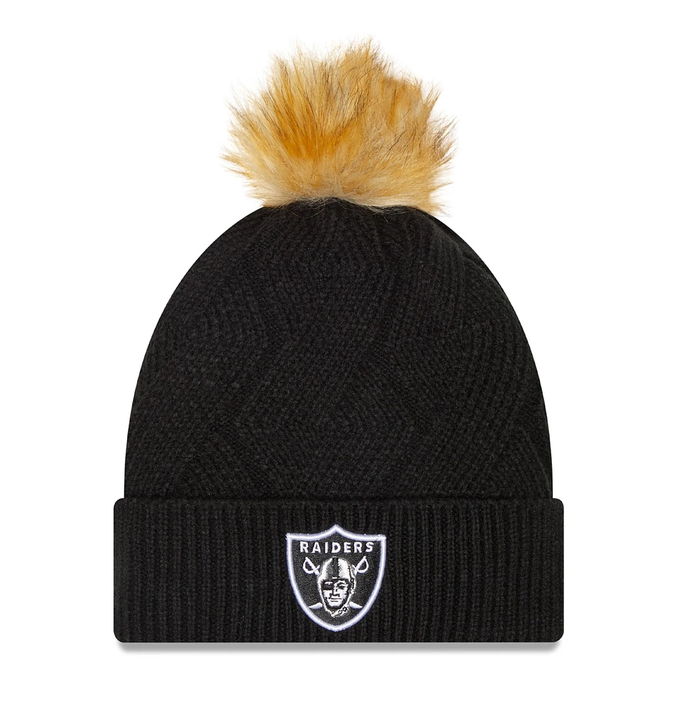 Women's New Era Black Las Vegas Raiders Snowy Cuffed Knit Hat with Pom