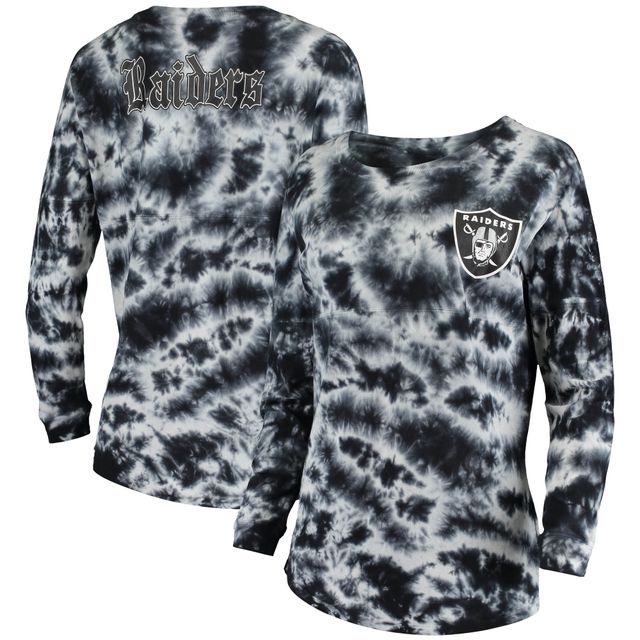 T-shirt à manches longues tie-dye noir Las Vegas Raiders New Era pour femme