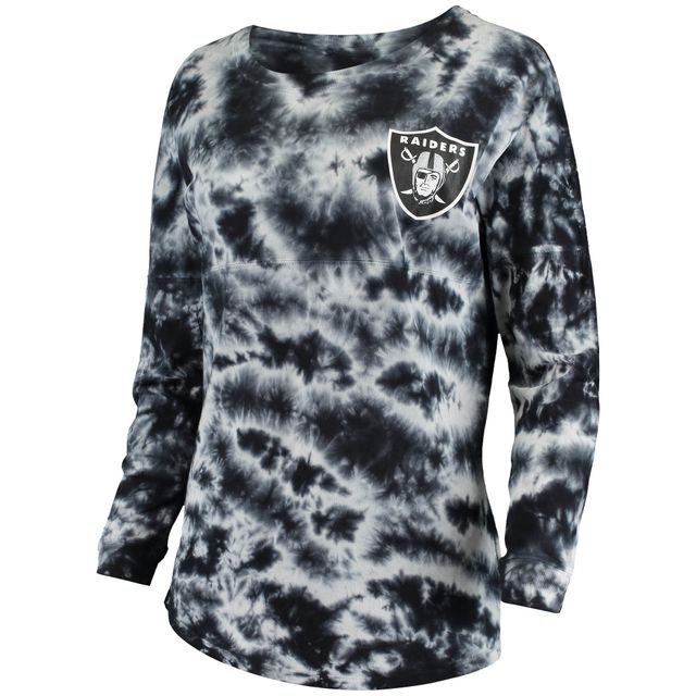 T-shirt à manches longues tie-dye noir Las Vegas Raiders New Era pour femme