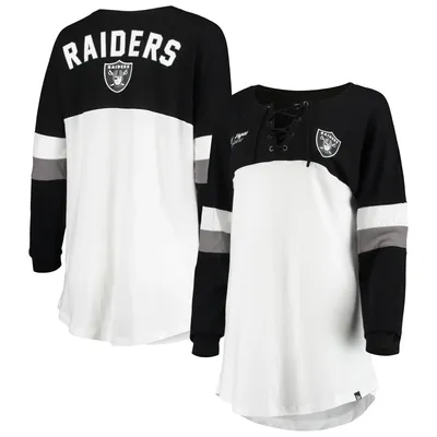 Las Vegas Raiders New Era Women's Athletic Varsity Lace-Up V-Neck Long Sleeve T-Shirt - White/Black