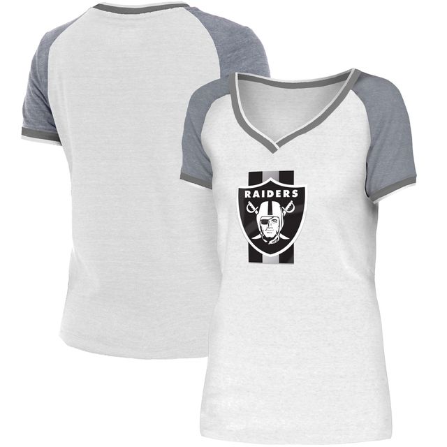 Women's Heathered Gray Las Vegas Raiders Plus Size Lace-Up V-Neck T-Shirt