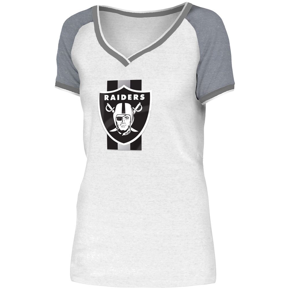 Women's New Era White/Gray Las Vegas Raiders Training Camp Raglan V-Neck T- Shirt