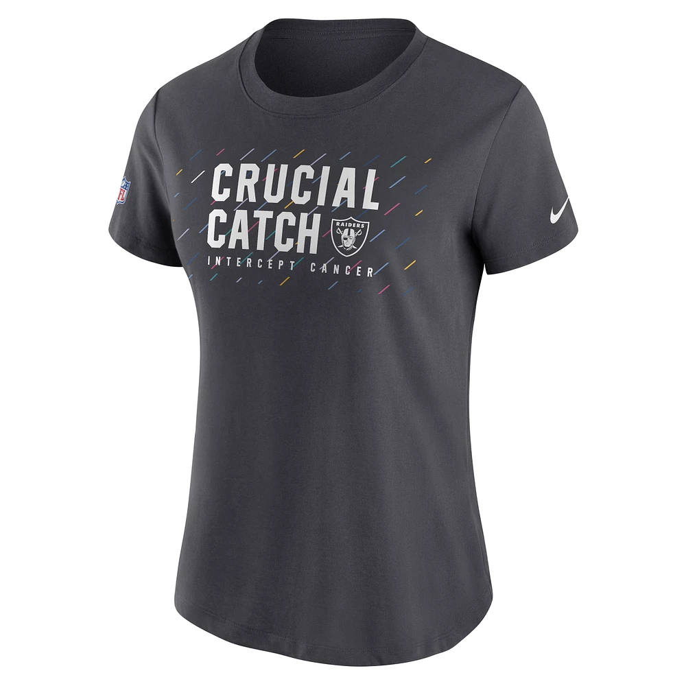 Women's Nike Anthracite Las Vegas Raiders NFL Crucial Catch Performance T-Shirt