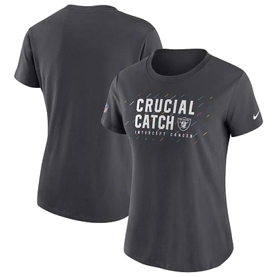 T-shirt Nike Anthracite Las Vegas Raiders NFL Crucial Catch Performance pour femme