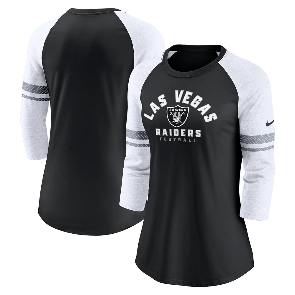 T-shirt raglan à manches 3/4 Nike Las Vegas Raiders pour femme, noir