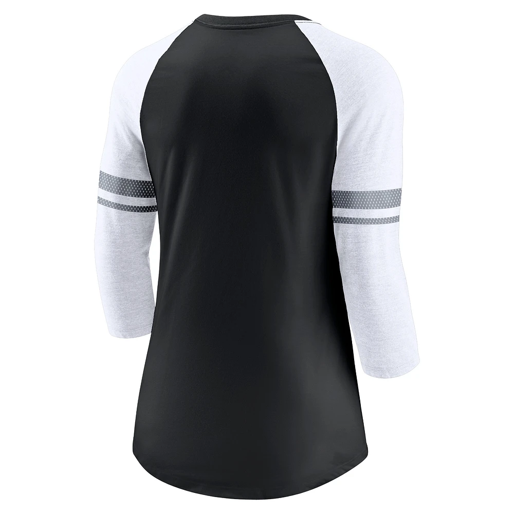 T-shirt raglan à manches 3/4 Nike Las Vegas Raiders pour femme, noir