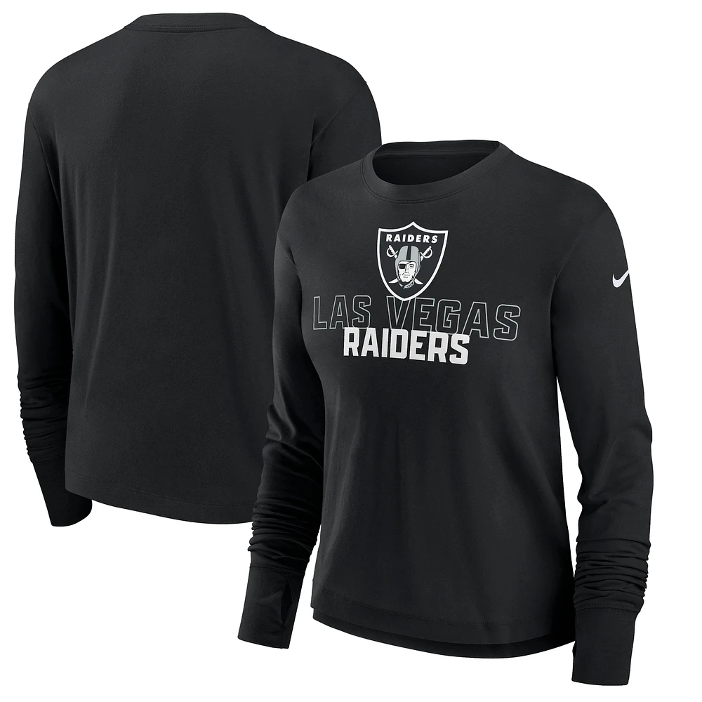 T-shirt à manches longues Nike Las Vegas Raiders Modest Crop Performance pour femme noir