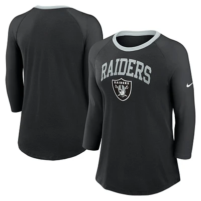 T-shirt à manches 3/4 Nike noir Las Vegas Raiders Raglan pour femme