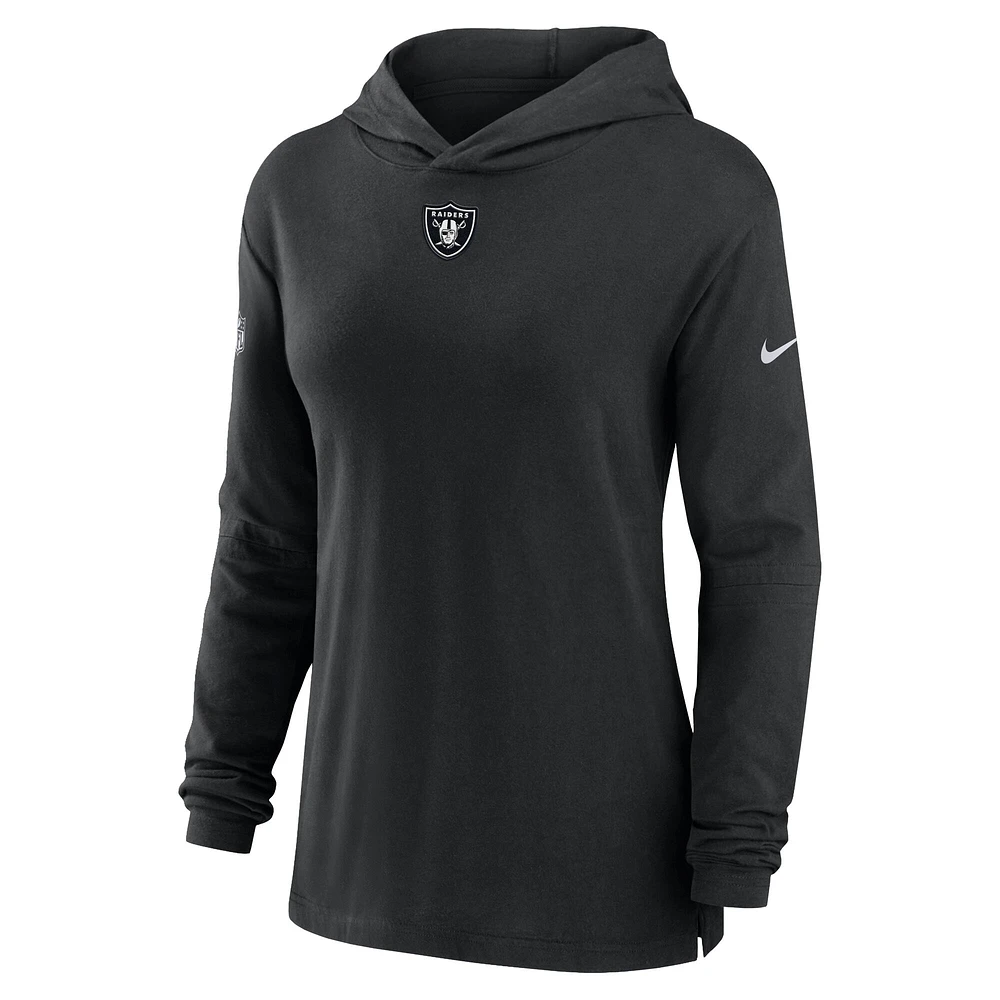 T-shirt à capuche manches longues Nike Las Vegas Raiders Sideline Performance pour femme, noir