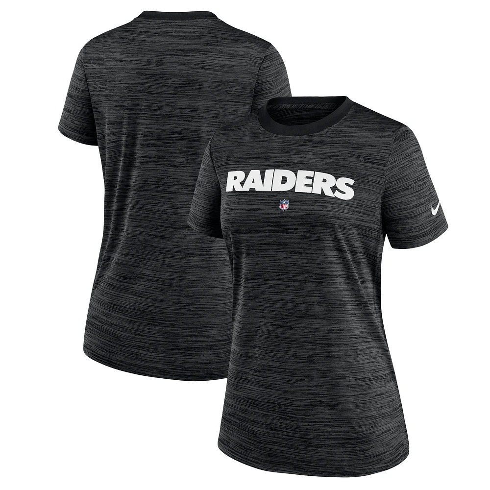 T-shirt Nike Las Vegas Raiders Sideline Velocity Performance pour femme, noir