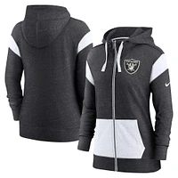 Sweat à capuche léger fermeture éclair intégrale Monaco Las Vegas Raiders Nike pour femme, noir chiné/blanc, grande taille