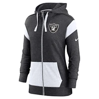 Sweat à capuche léger fermeture éclair intégrale Monaco Las Vegas Raiders Nike pour femme, noir chiné/blanc, grande taille