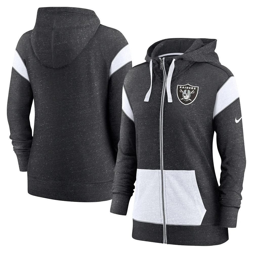 Women's Nike Heather Black/White Las Vegas Raiders Plus Monaco Full-Zip Lightweight Hoodie