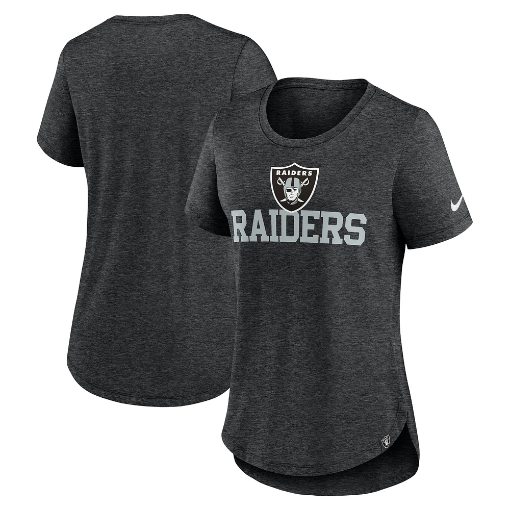 T-shirt à trois mélanges tendance Nike Heather Black Las Vegas Raiders pour femmes