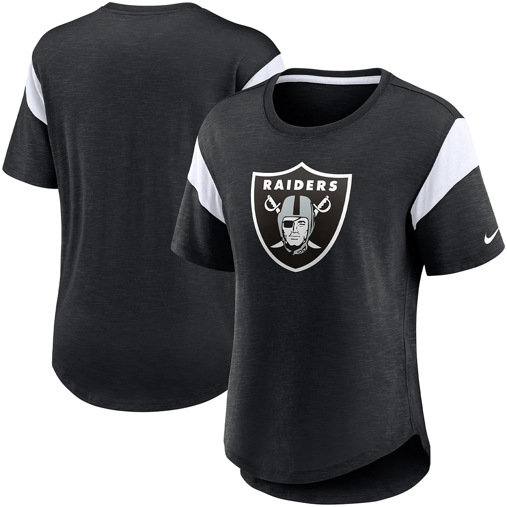 Haut tendance avec logo principal des Las Vegas Raiders Nike pour femme, noir chiné