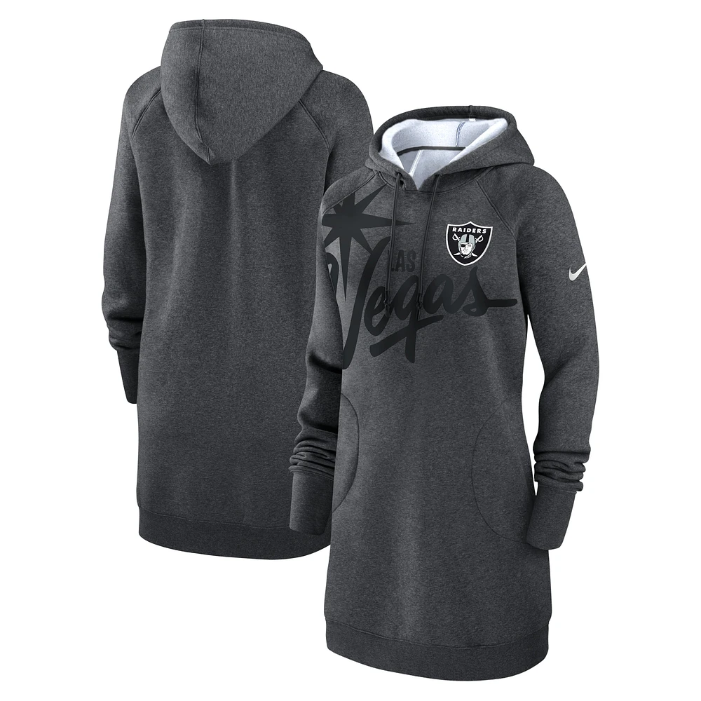 Robe à capuche raglan en polaire surdimensionnée Nike Heather Charcoal Las Vegas Raiders pour femme