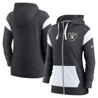 Women's Nike Heathered Black/White Las Vegas Raiders Monaco - Full-Zip Hoodie