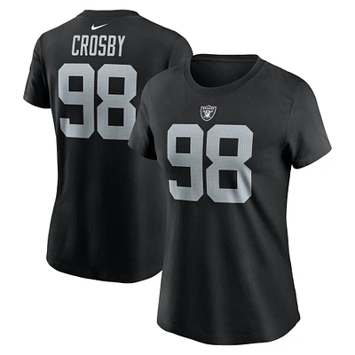 T-shirt Nike Maxx Crosby pour femme avec nom et numéro de joueur des Las Vegas Raiders noir