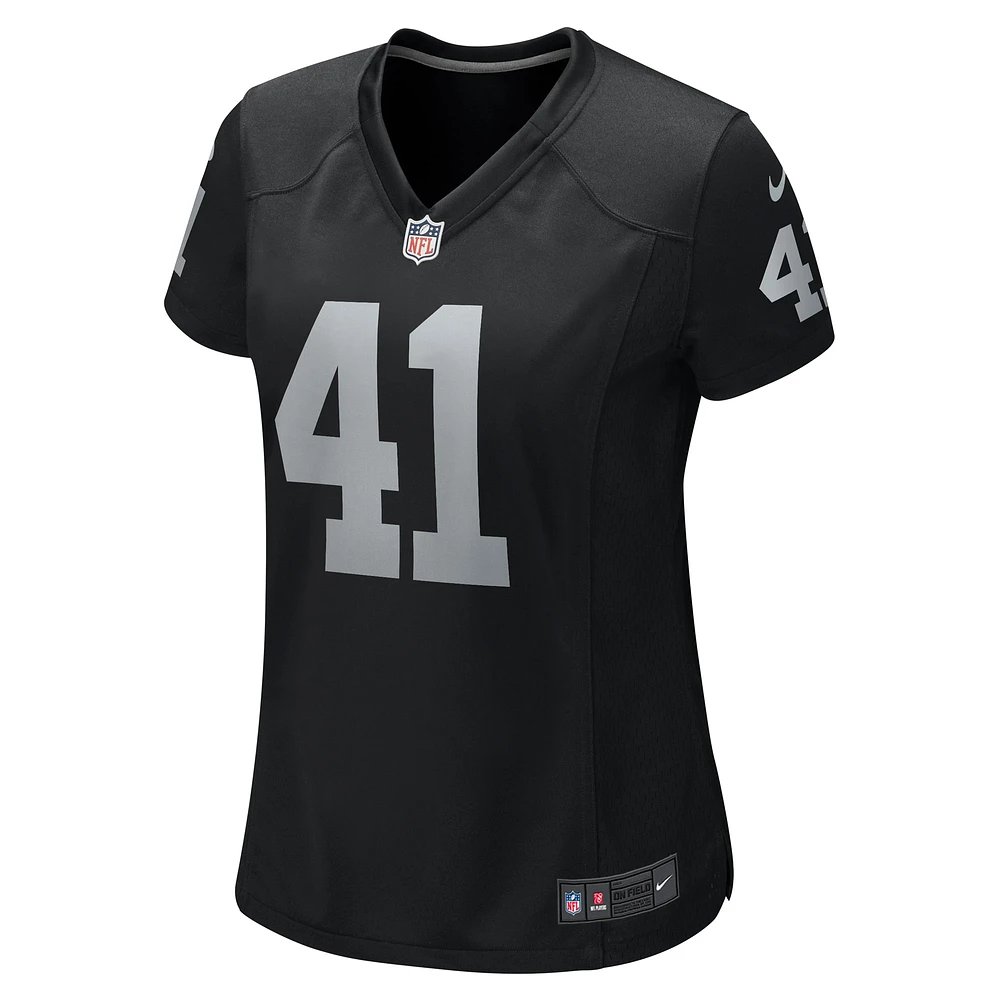 Maillot de joueur jeu Nike Robert Spillane pour femmes, noir, Las Vegas Raiders