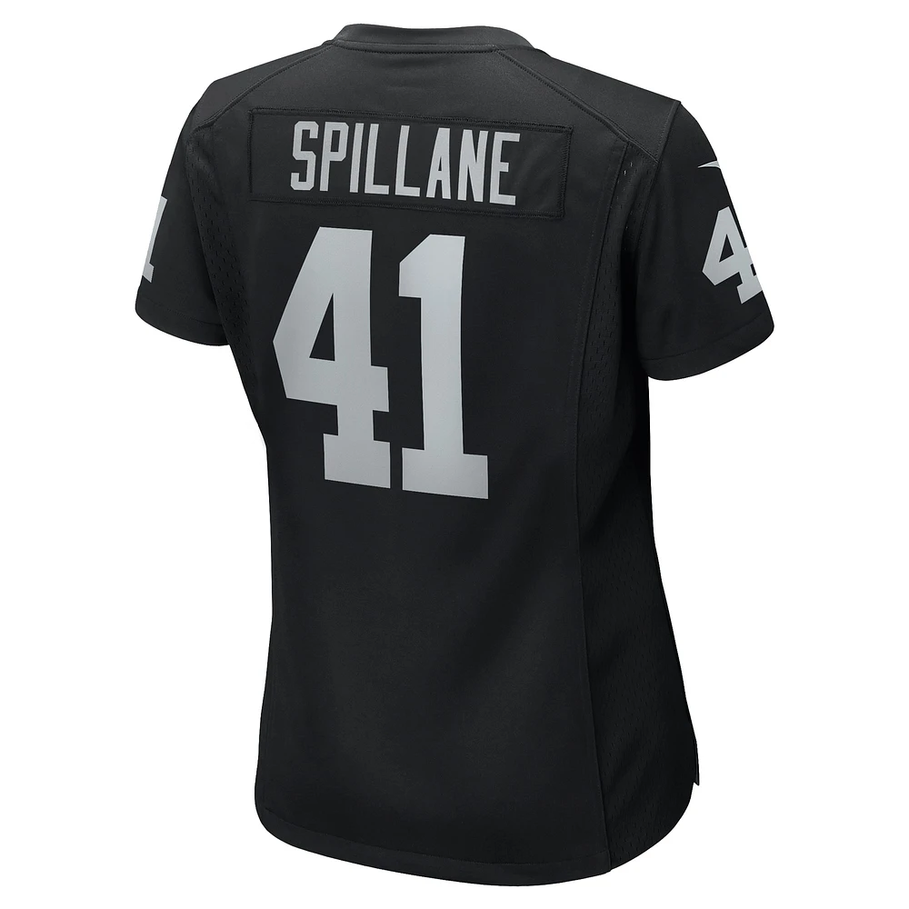 Maillot de joueur jeu Nike Robert Spillane pour femmes, noir, Las Vegas Raiders