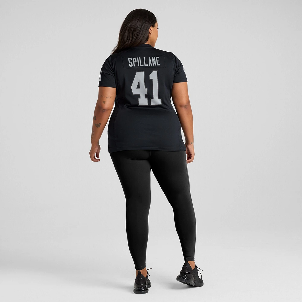 Maillot de joueur jeu Nike Robert Spillane pour femmes, noir, Las Vegas Raiders