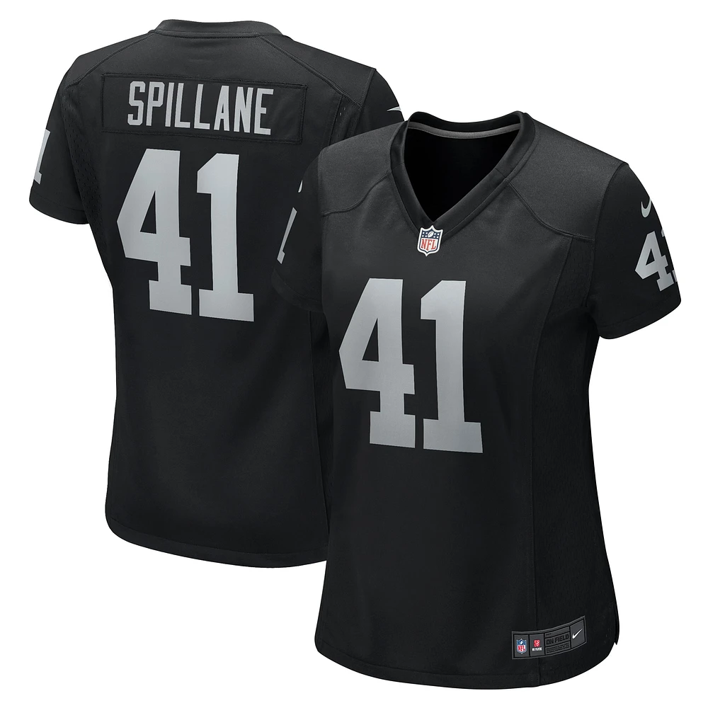 Maillot de joueur jeu Nike Robert Spillane pour femmes, noir, Las Vegas Raiders