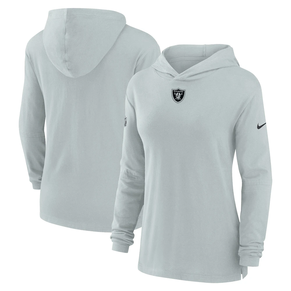 Women's Nike Silver Las Vegas Raiders Sideline Performance Long Sleeve Hoodie T-Shirt