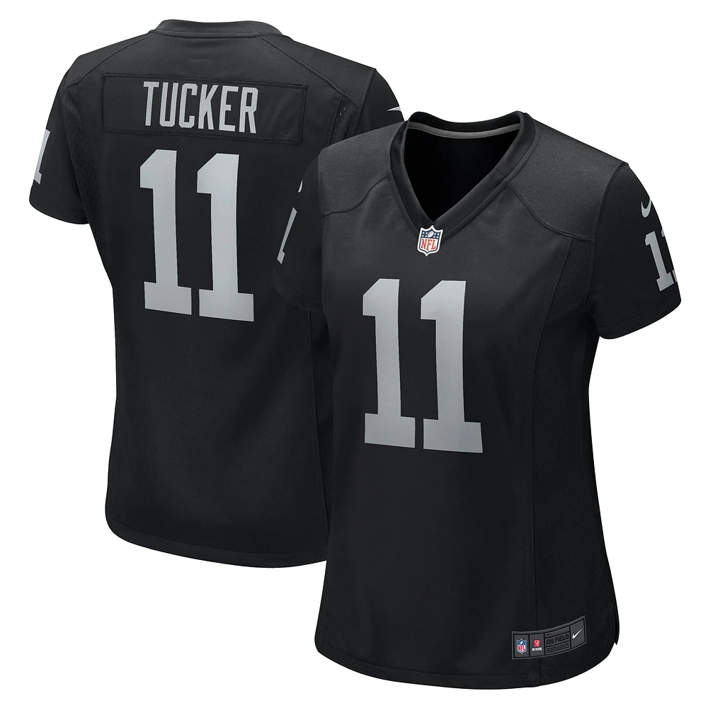 Maillot de jeu d'équipe Nike Tre Tucker noir Las Vegas Raiders pour femme