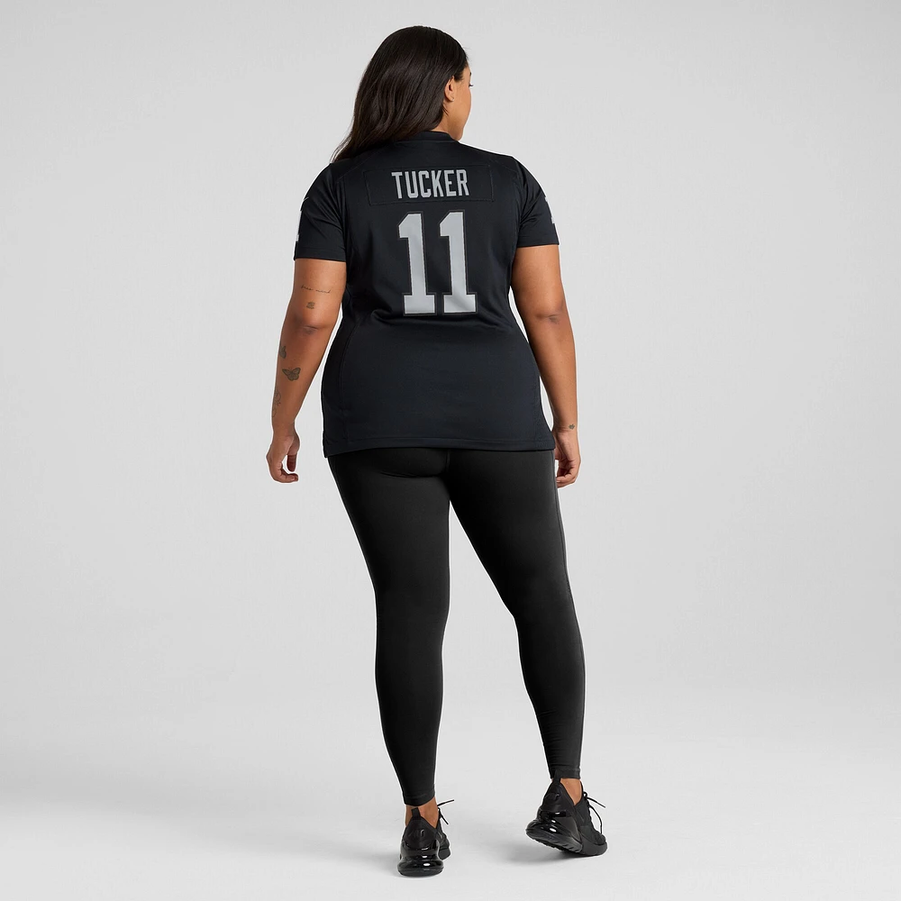 Maillot de jeu d'équipe Nike Tre Tucker noir Las Vegas Raiders pour femme