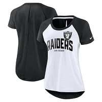 T-shirt raglan à découpes dans le dos des Las Vegas Raiders Nike pour femme, blanc/noir chiné