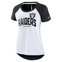 T-shirt raglan à découpes dans le dos des Las Vegas Raiders Nike pour femme, blanc/noir chiné