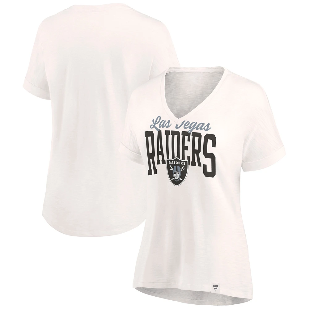 T-shirt léger à col en V pour femme Oatmeal Las Vegas Raiders Motivating Force