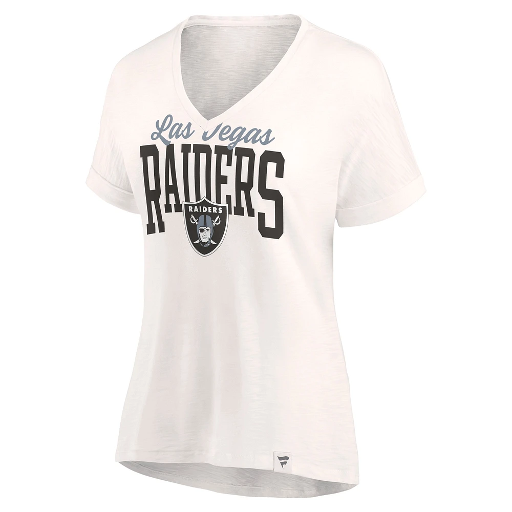 Women's Oatmeal Las Vegas Raiders Motivating Force Lightweight V-Neck T-Shirt