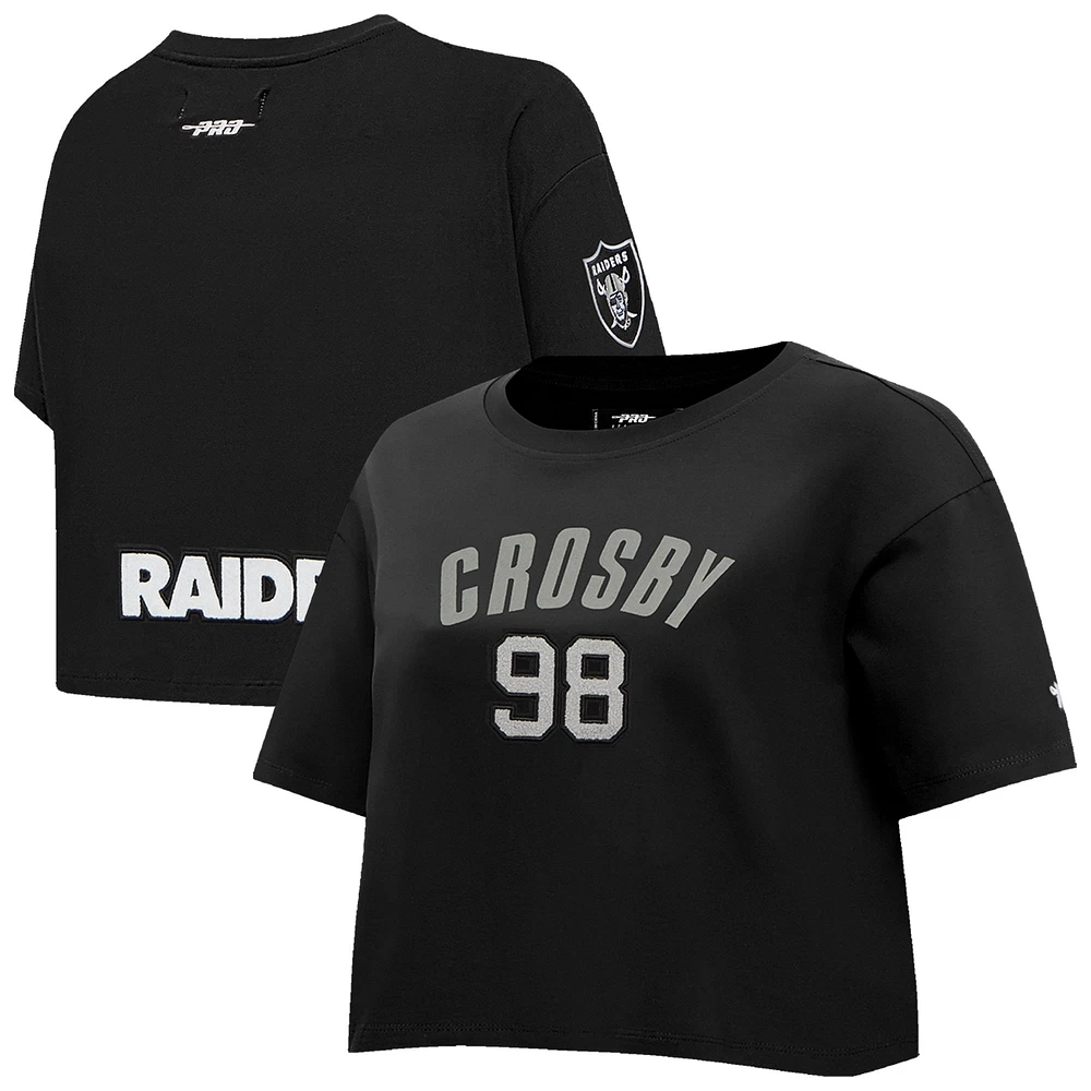 T-shirt court et boxy noir Pro Standard Maxx Crosby pour femme avec nom numéro de joueur des Las Vegas Raiders