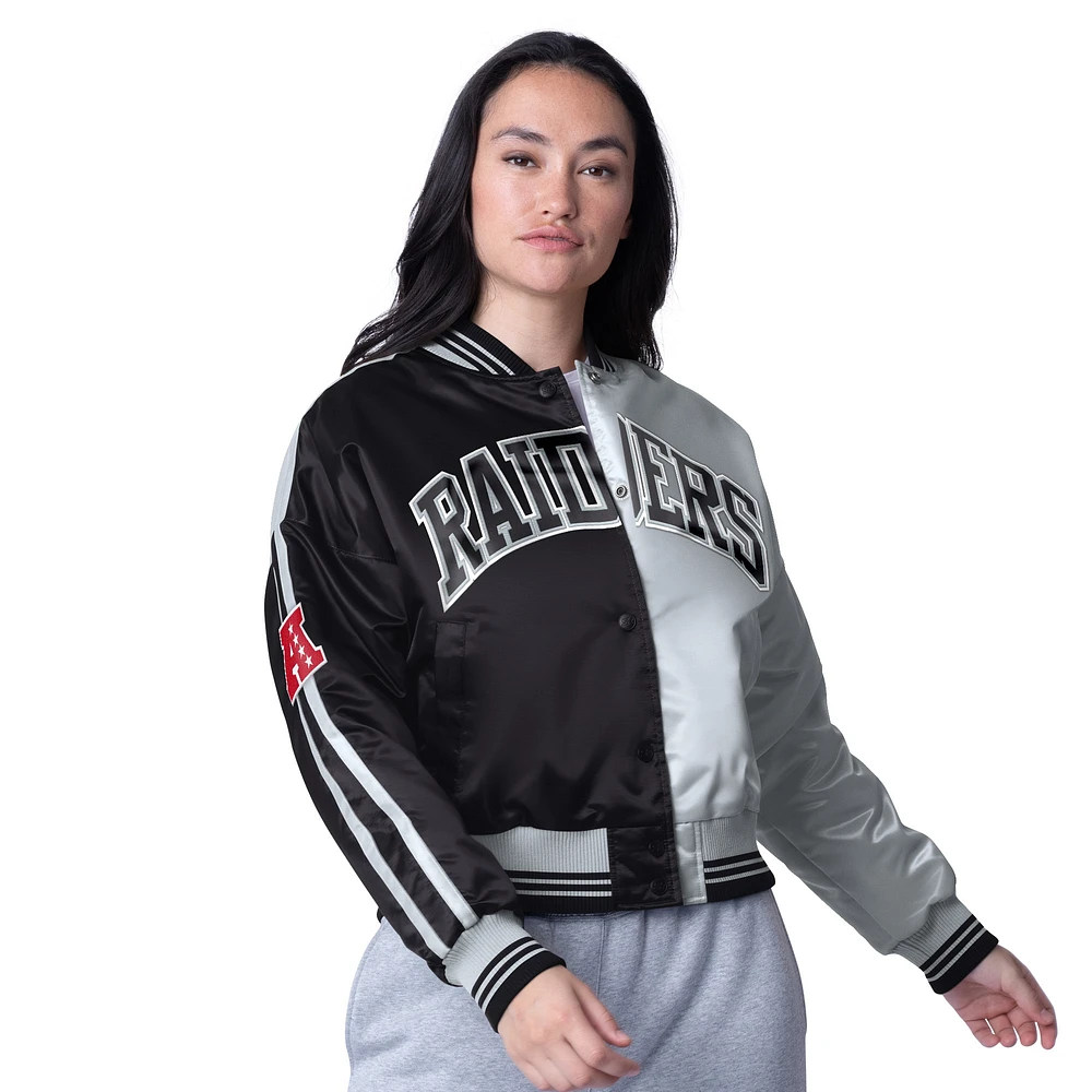 Veste courte en satin à boutons-pression pour femme Starter Zone Blitz Las Vegas Raiders noir/argent