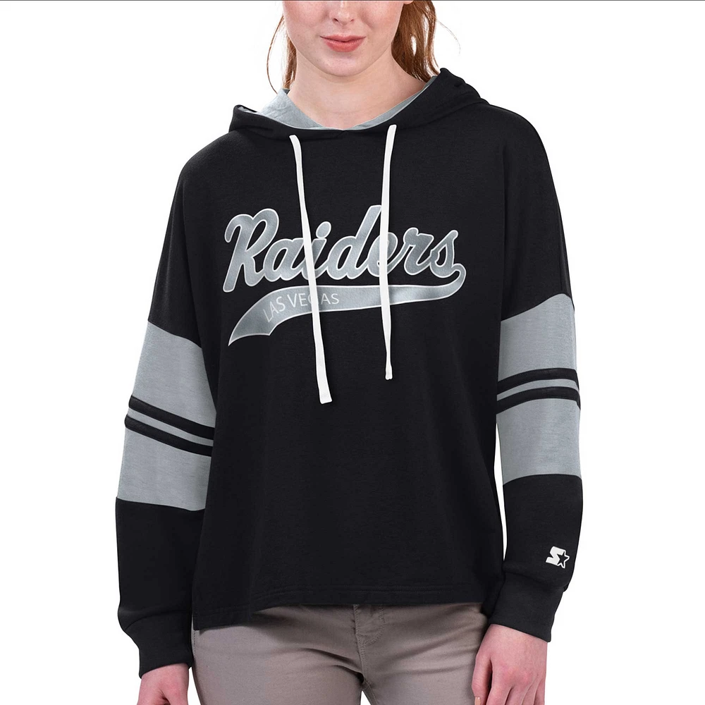 T-shirt à capuche manches longues Starter Las Vegas Raiders Bump And Run pour femme, noir