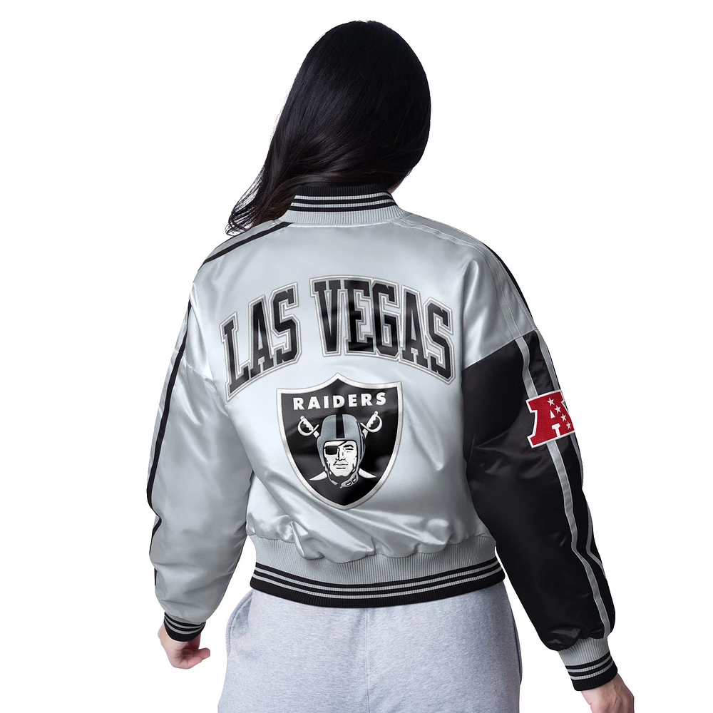 Women's Starter  Black Las Vegas Raiders Zone Blitz Cropped Varsity Full-Snap Jacket