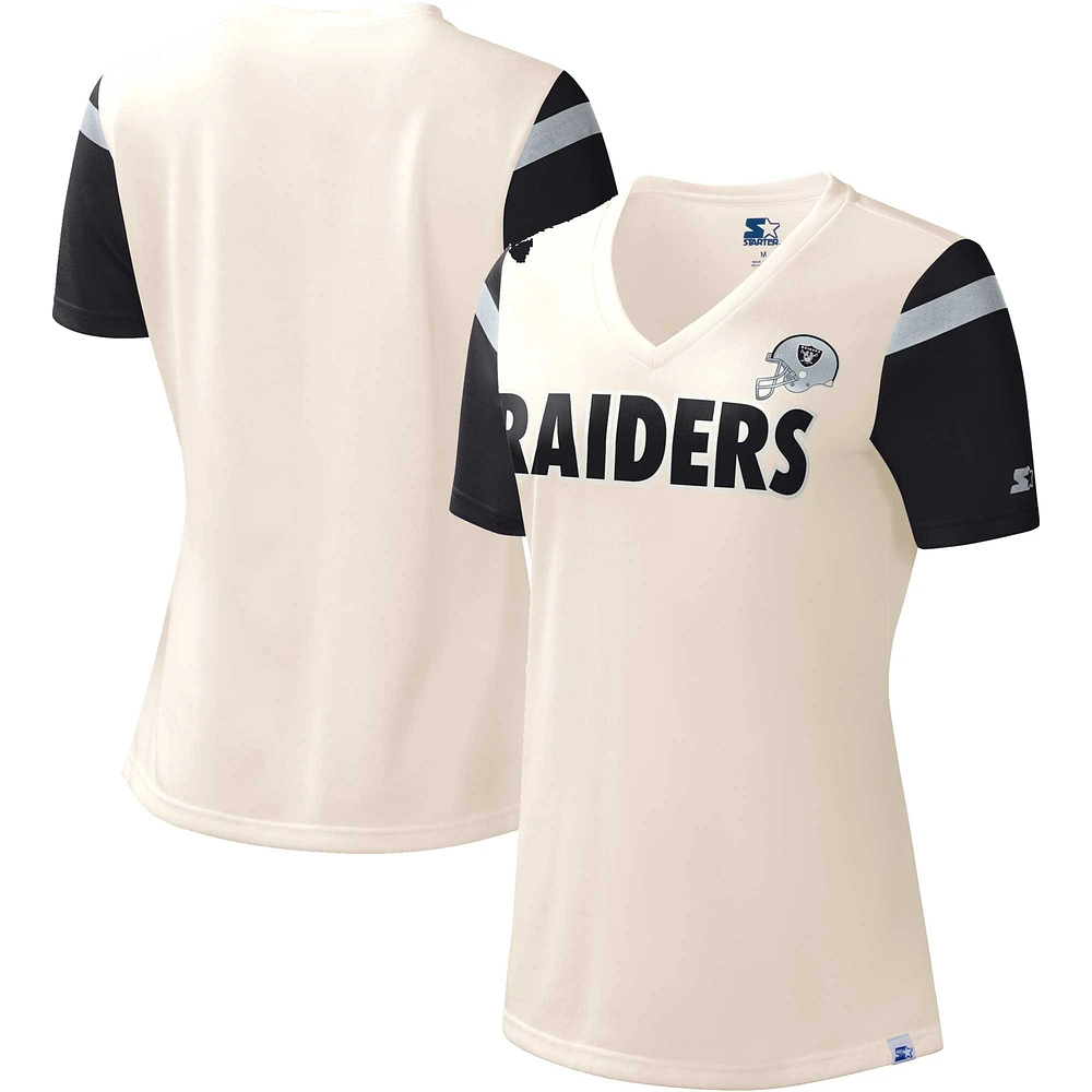 Women's Starter White Las Vegas Raiders Kick-Starter - V-Neck T-Shirt