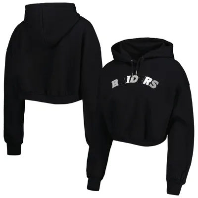 Las Vegas Raiders The Wild Collective Women's Cropped Pullover Hoodie - Black