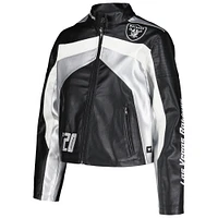 Women's The Wild Collective  Black Las Vegas Raiders Faux Leather Full-Zip Racing Jacket