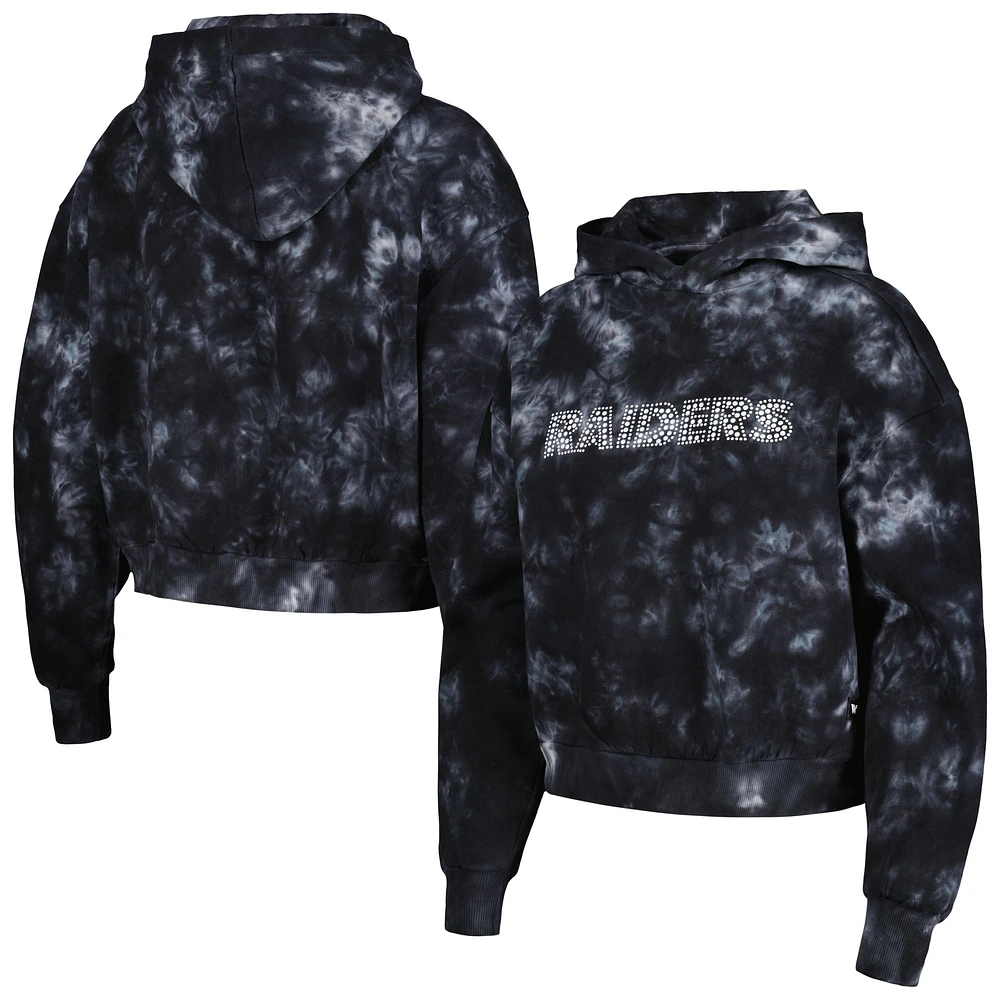 Women's The Wild Collective  Black Las Vegas Raiders Tie-Dye Cropped Pullover Hoodie