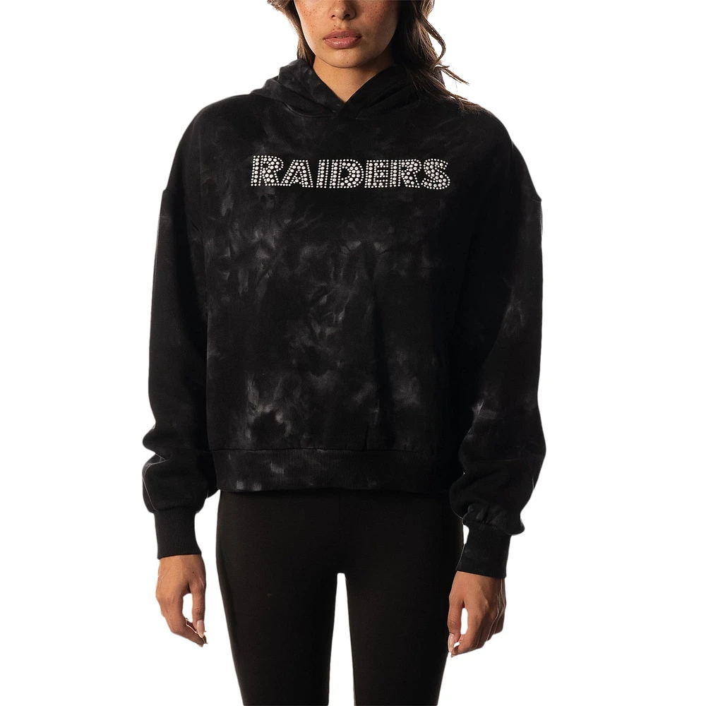 Sweat à capuche court motif tie-dye The Wild Collective pour femmes, noir, Las Vegas Raiders