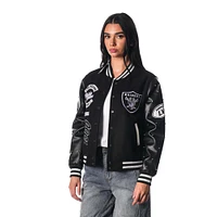 Women's The Wild Collective Black Las Vegas Raiders Varsity Full-Snap Sparkle Jacket