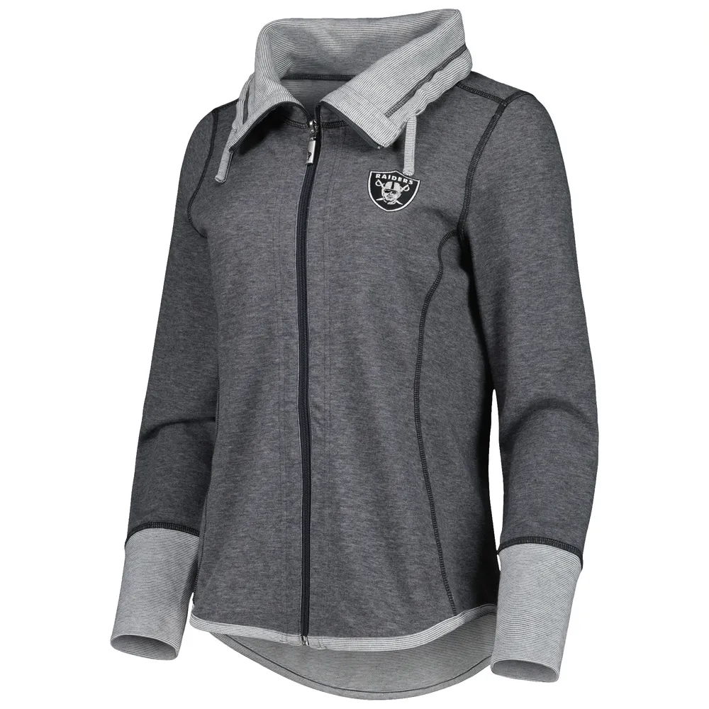 Sweat-shirt à fermeture éclair intégrale Tommy Bahama Heathered Black Las Vegas Raiders Sport Sun Fade pour femmes